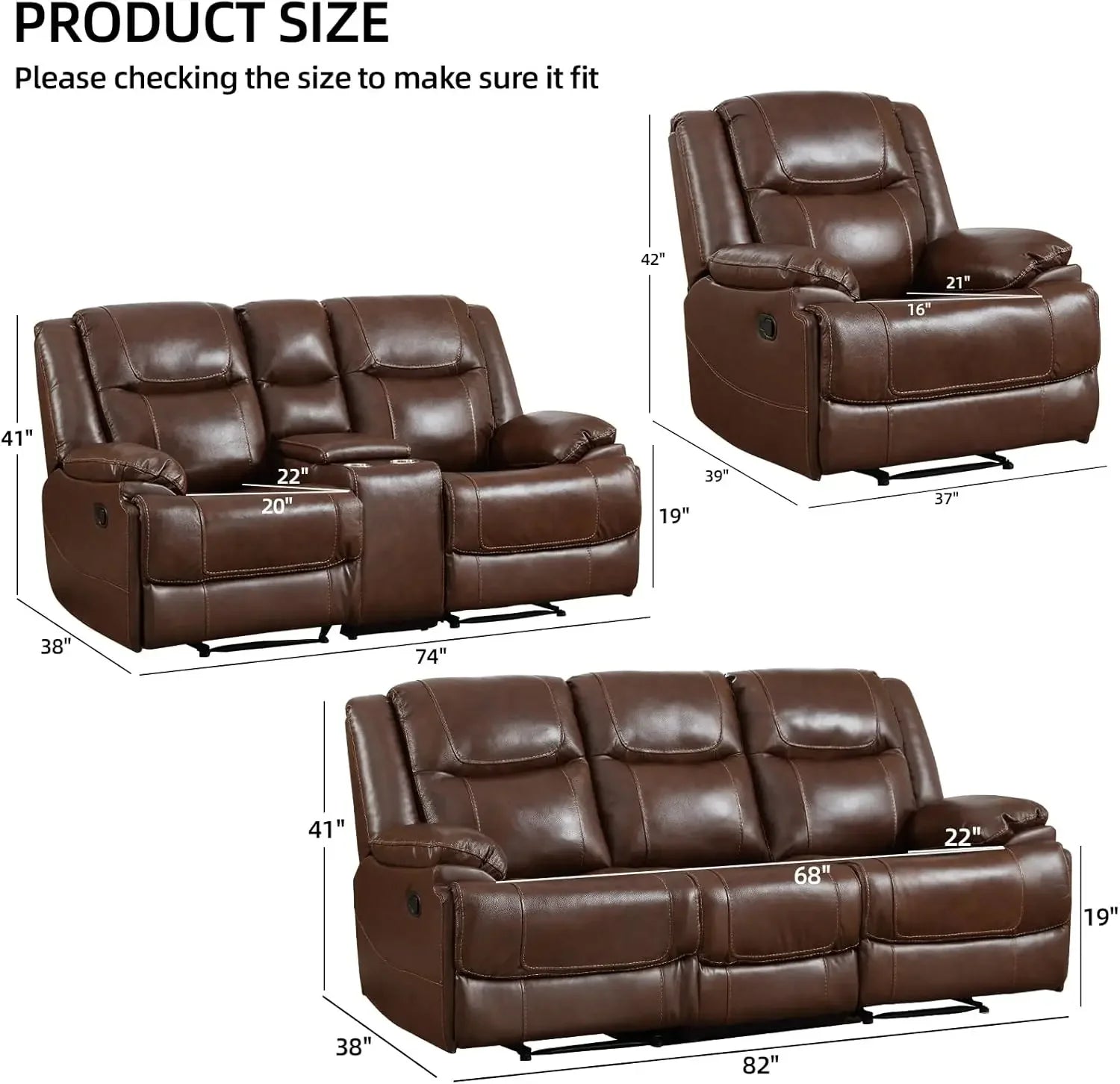 Leather Manual Recliner Sofa Set