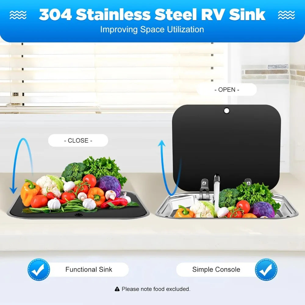 Undermount RV/Bar/Workstation with Folding Faucet & lid