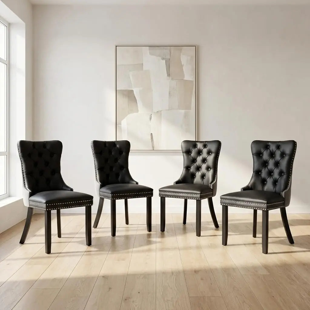 4 Modern Tufted Upholstered Beige Velvet
