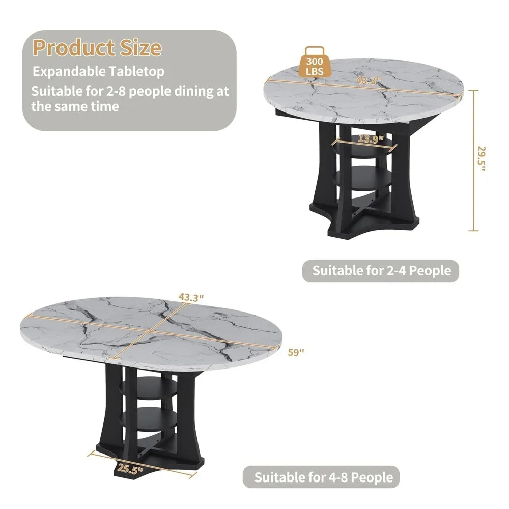 43-69" Extendable for 4-6, White Faux Marble