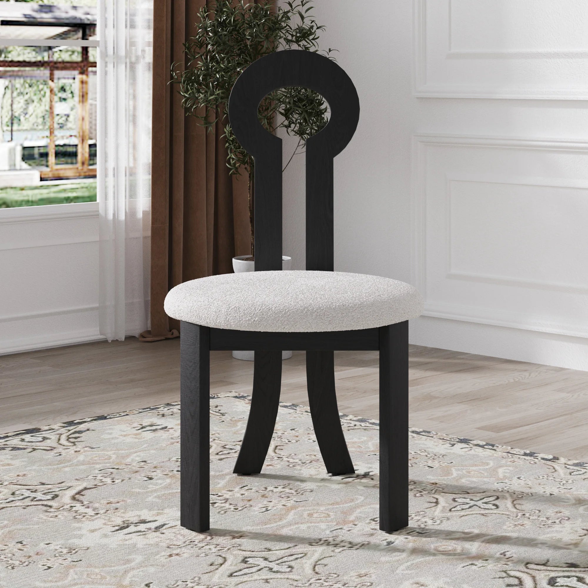 2 Wooden Modern Round Upholstered