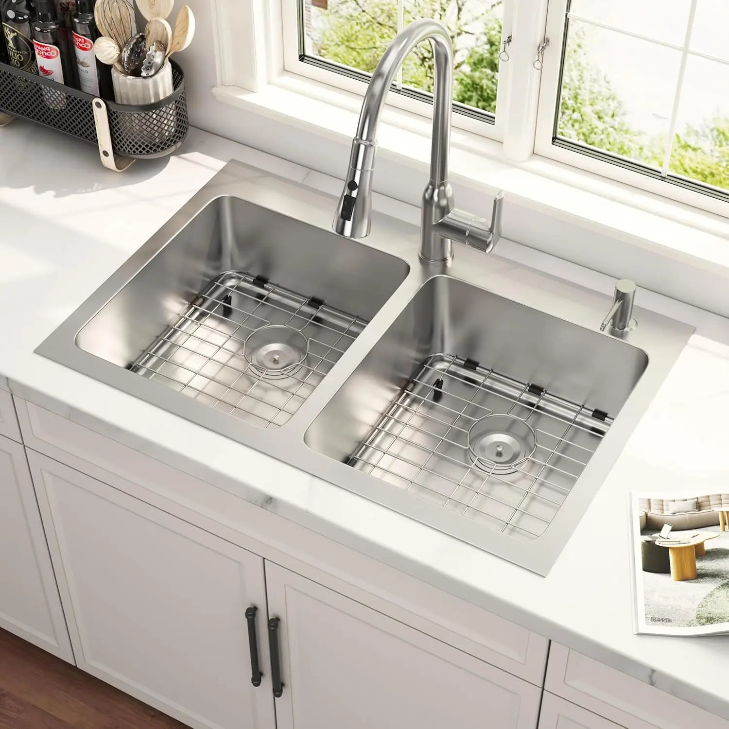 33x22 Drop-In Double Bowl Sink 16 Gauge Stainless