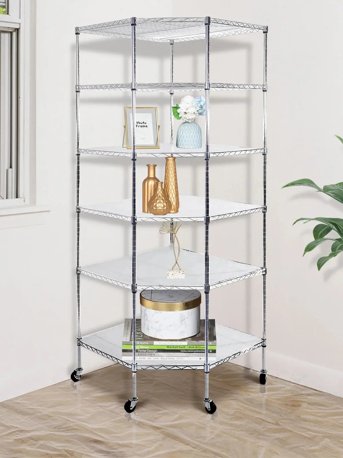 6-Layer Chrome-Plated Polygonal Corner Shelf