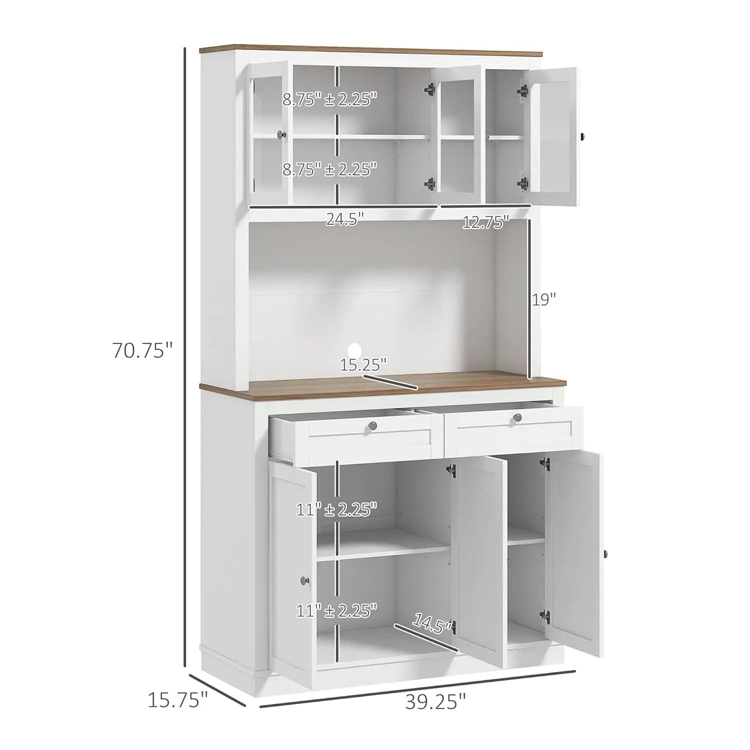 71" Kitchen Pantry Cabine, Microwave Stand, 2 Drawers
