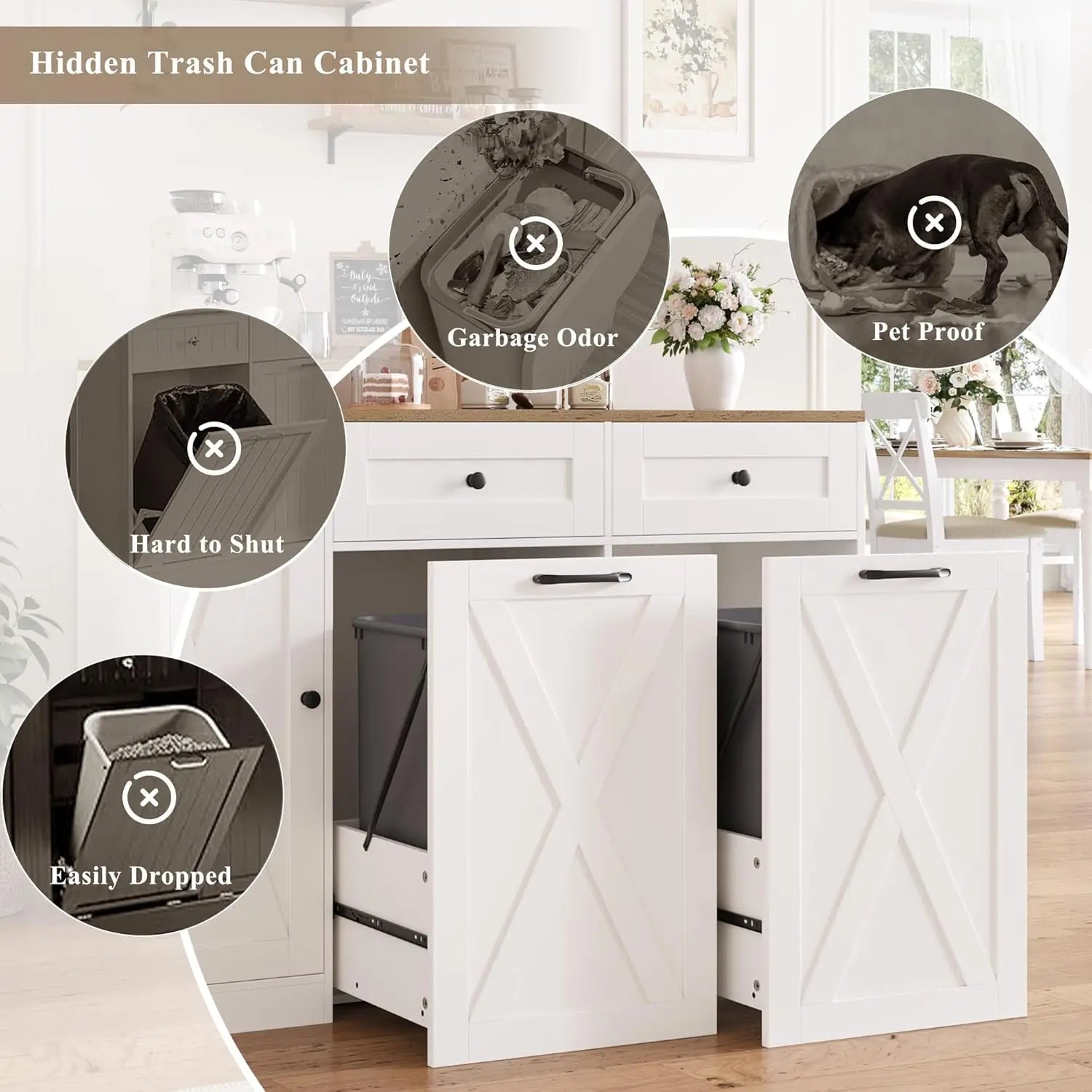 12.5 Gal Kitchen Double Trash Cabinet, 47"