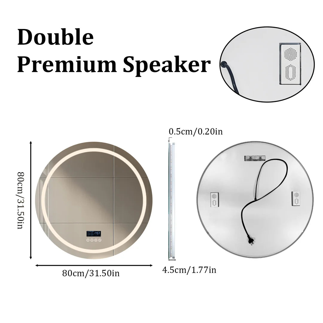 Round Bathroom Mirror w/Dual Bluetooth