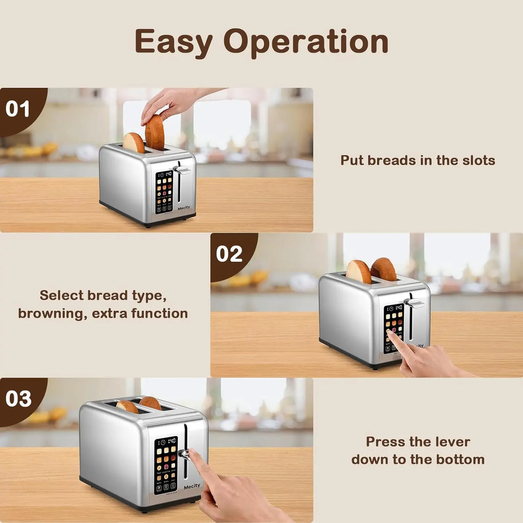 2 Slice Toaster, 1.5" Wide Slot, Stainless