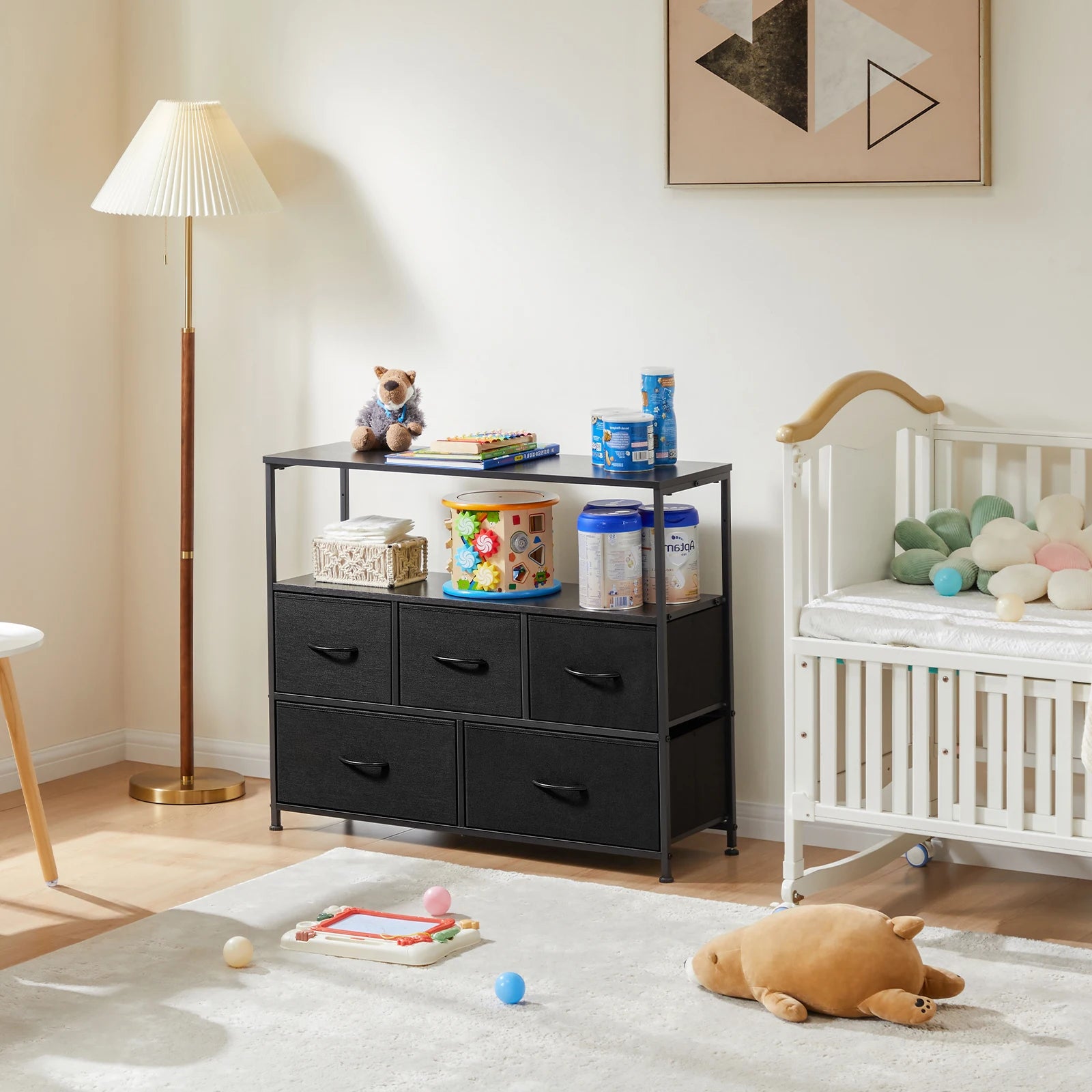 TV Stand/Dresser With 5 Fabric Drawers