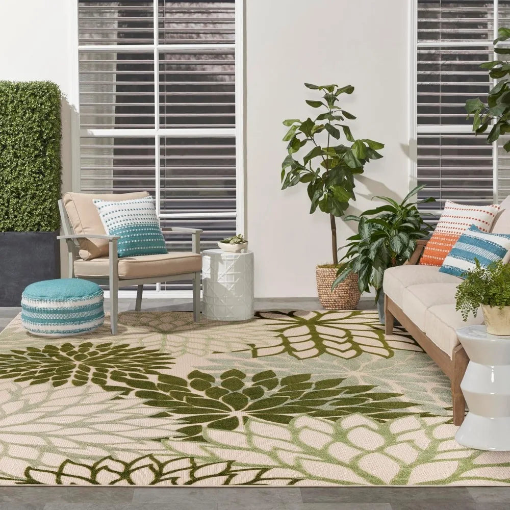 7'10"x10'6" Indoor/Outdoor Ivory/Green
