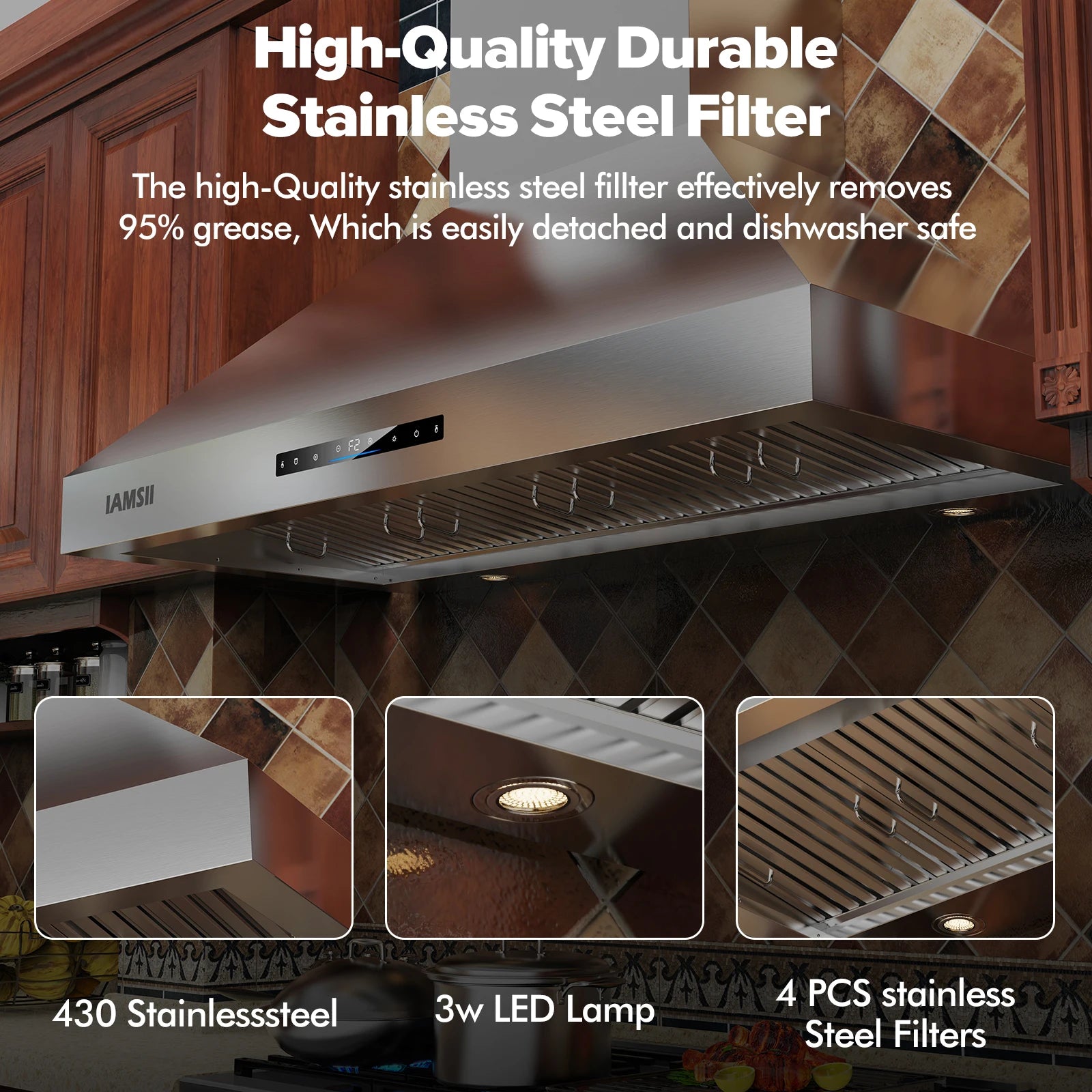 Wall Mount Range Hood 48 inch, 1200 CFM