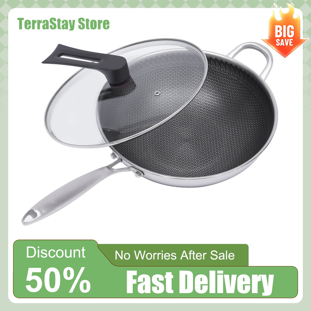 12" Stainless Fry Pan Nonstick Cooking Wok