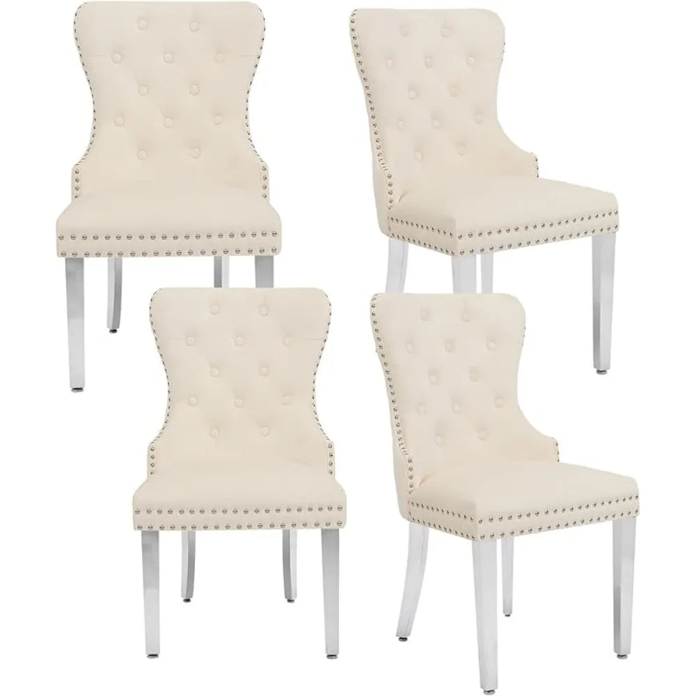 4 Velvet Tufted Upholstered Stainless-Steel Legs