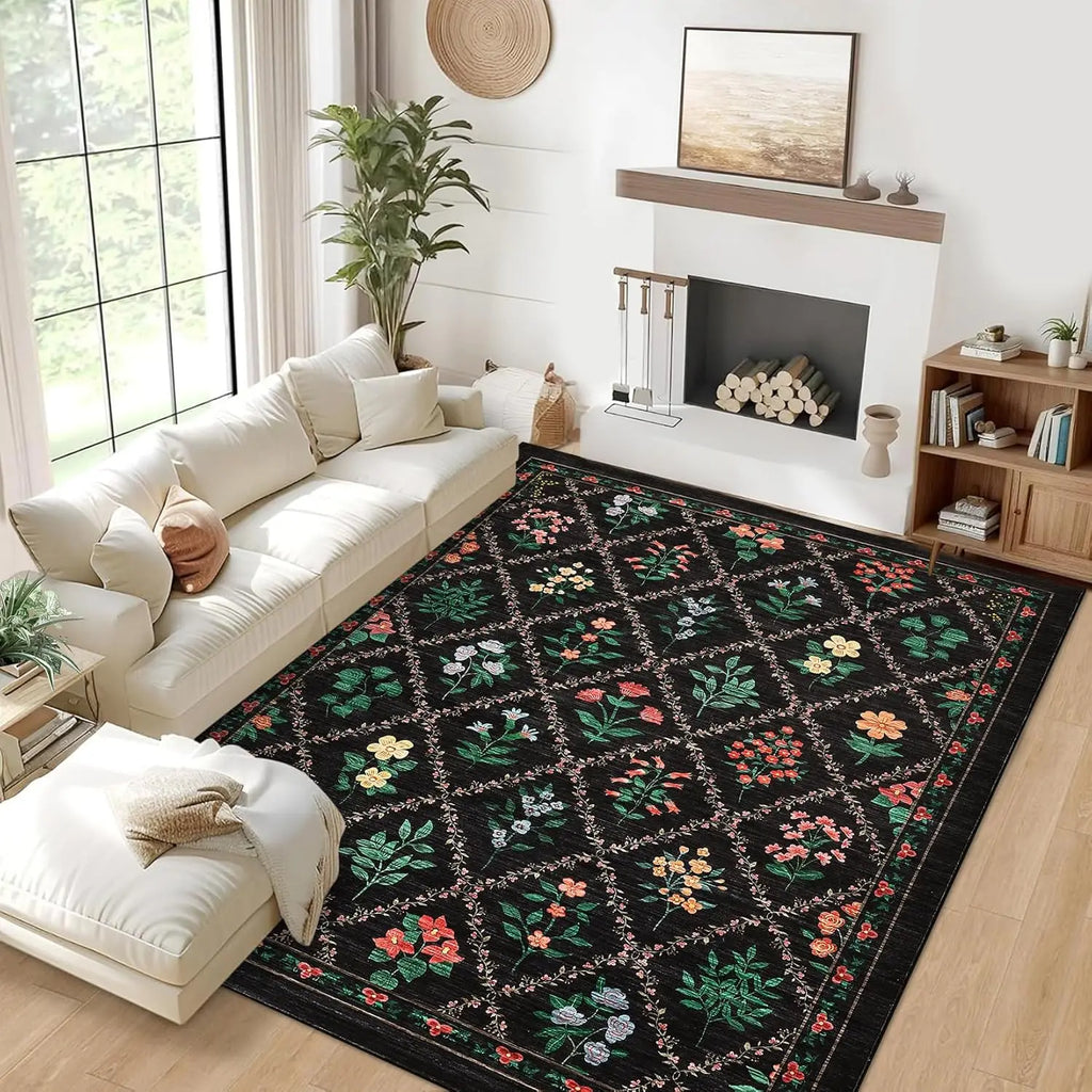 Floral Area Rug Washable