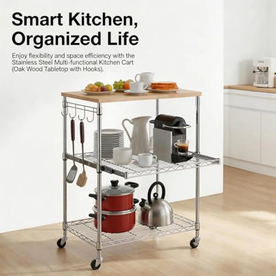 3-Tier Rolling/Microwave/Drawer Slider Coffee Cart