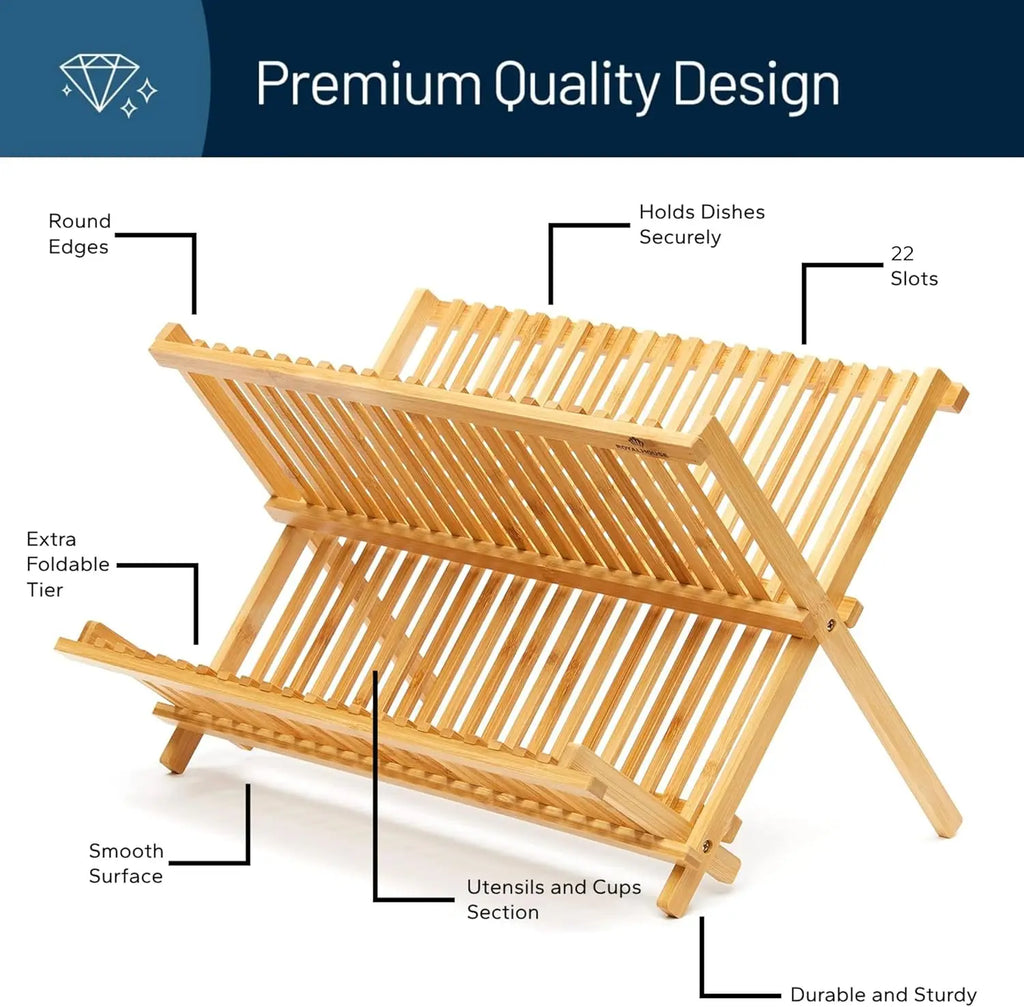 Bamboo Dish Rack Collapsible Foldable