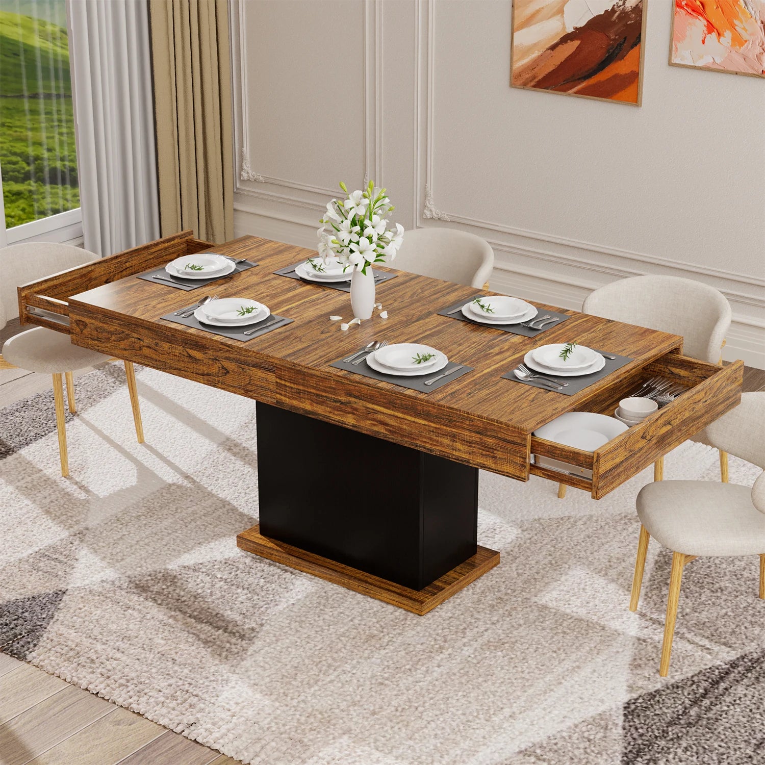 55" LED w/2 Drawers Wood Pedestal Base for 4-6