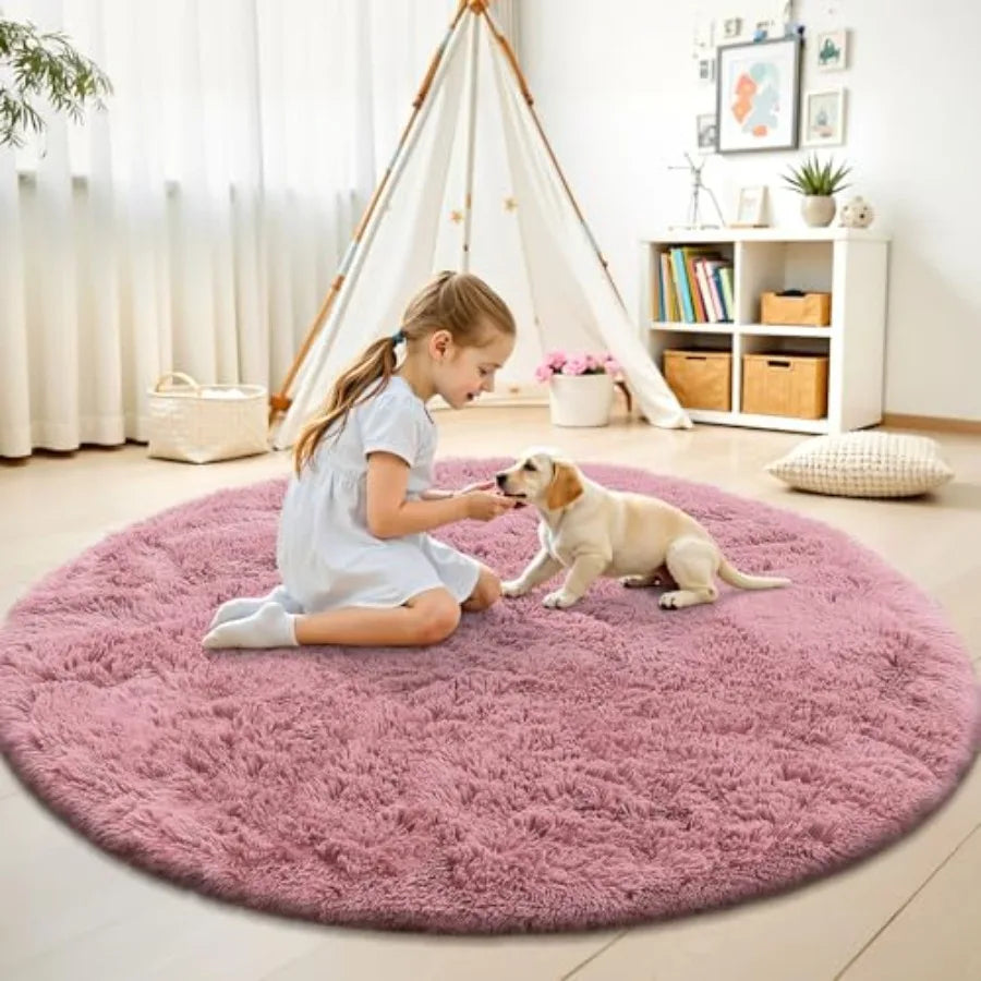 9' Pale Pink Shaggy Circle Washable