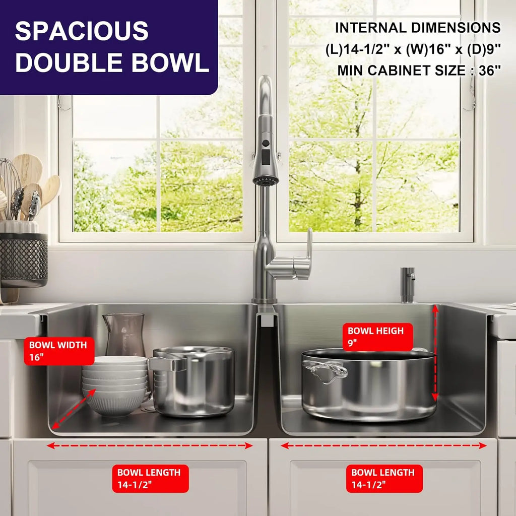 33x22 Drop-In Double Bowl Sink 16 Gauge Stainless