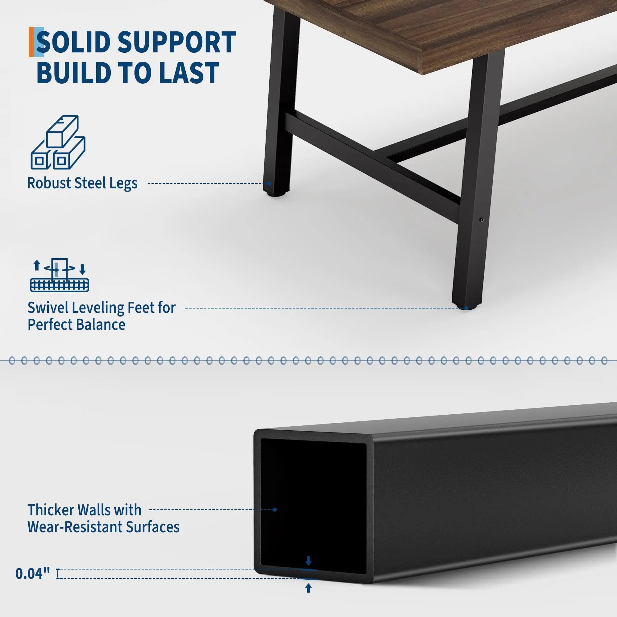 70.87" Industrial For 6-8, Wooden Rectangular