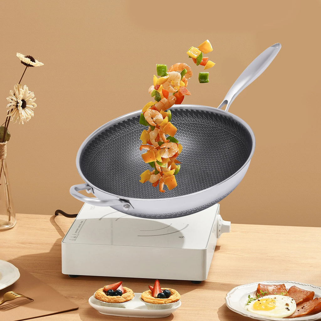 12" Stainless Fry Pan Nonstick Cooking Wok