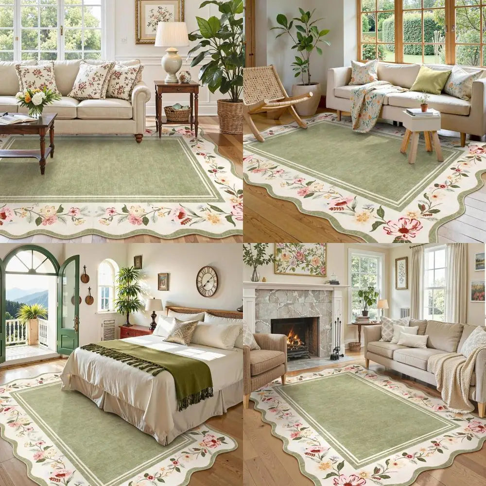 5x7 Vintage Green Scalloped Washable