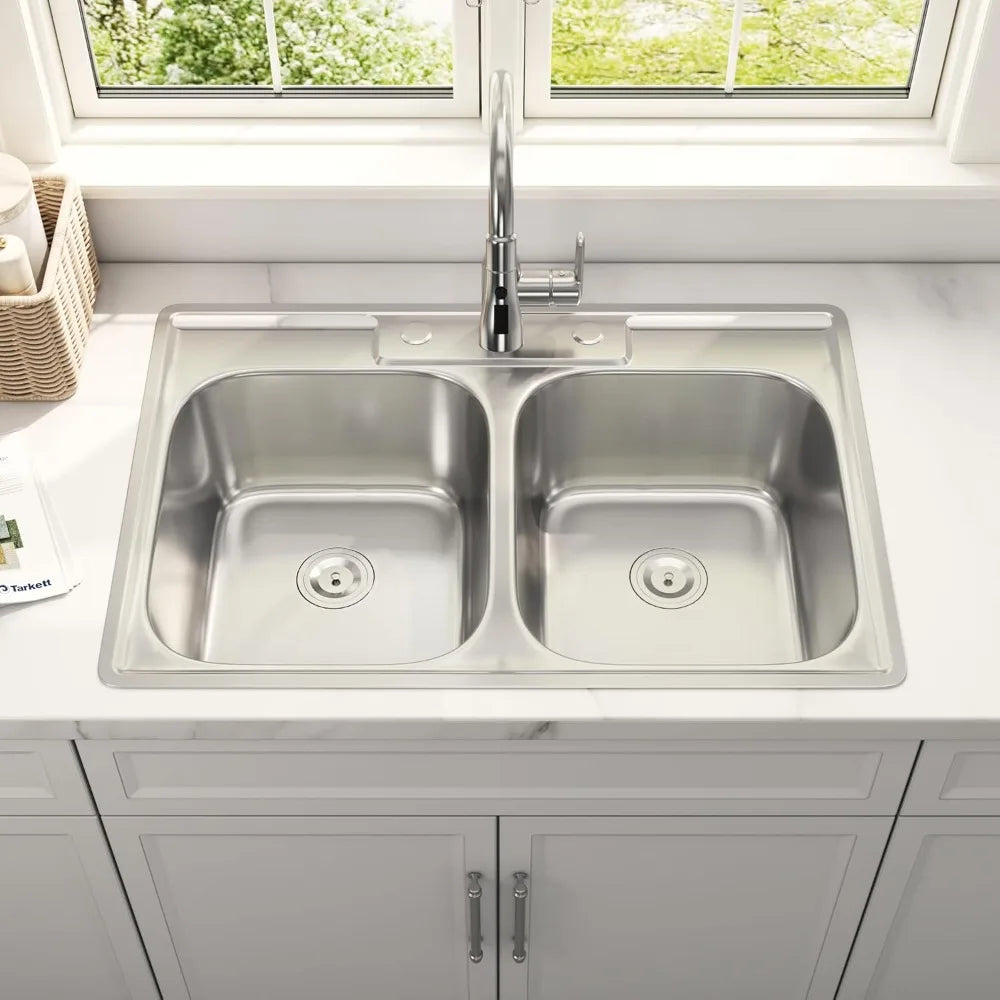 33x22 Double Bowl Topmount Stainless 18 Gauge