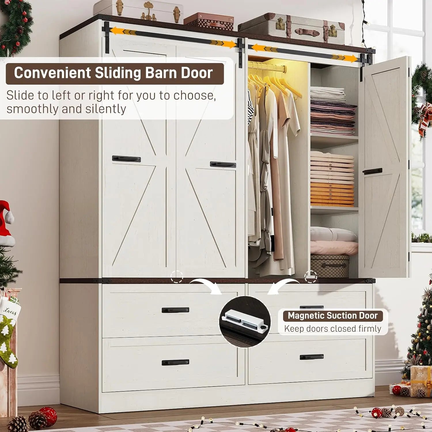 Farmhouse 4-Door Armoire w/Sliding Door