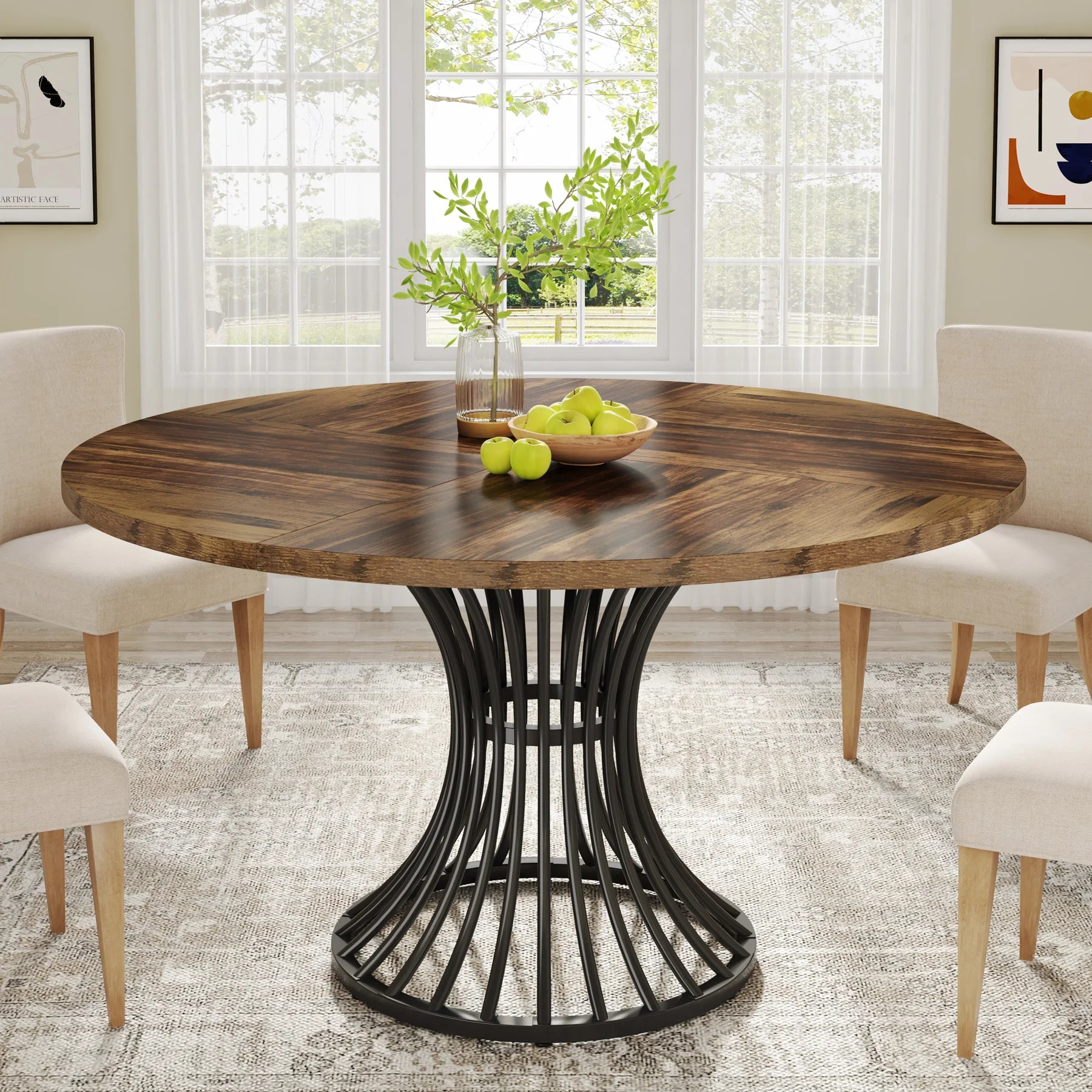 47" Round for 4 Farmhouse Wooden Texture