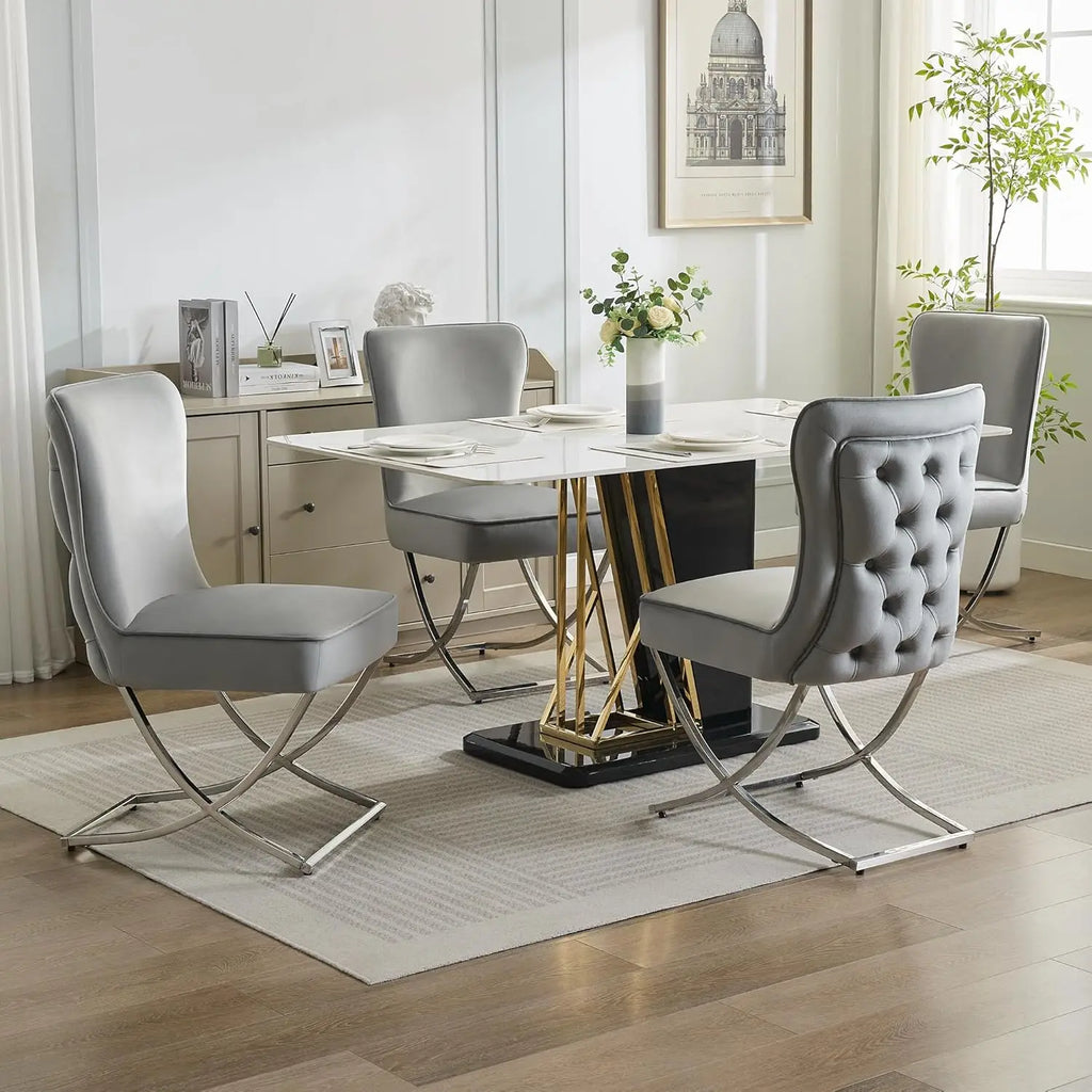 2 Modern Glam Grey Velvet Tufted