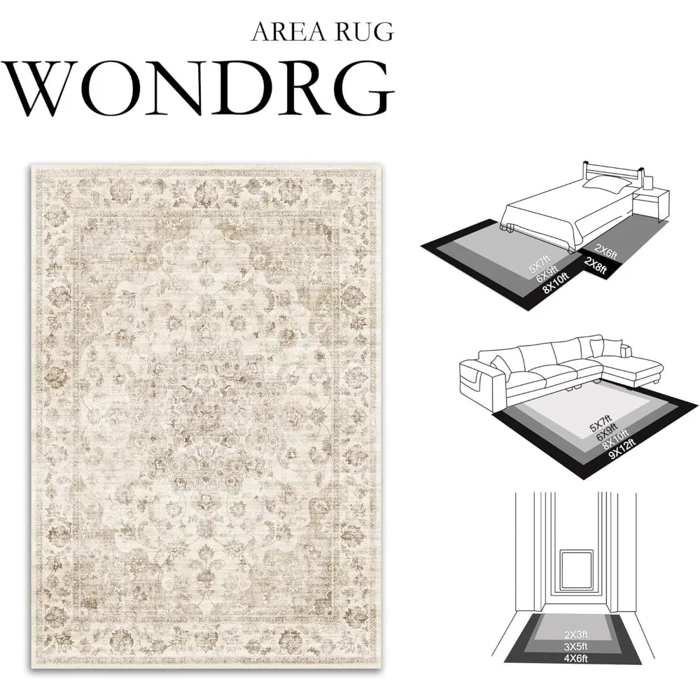 8x10 Beige Floral Washable