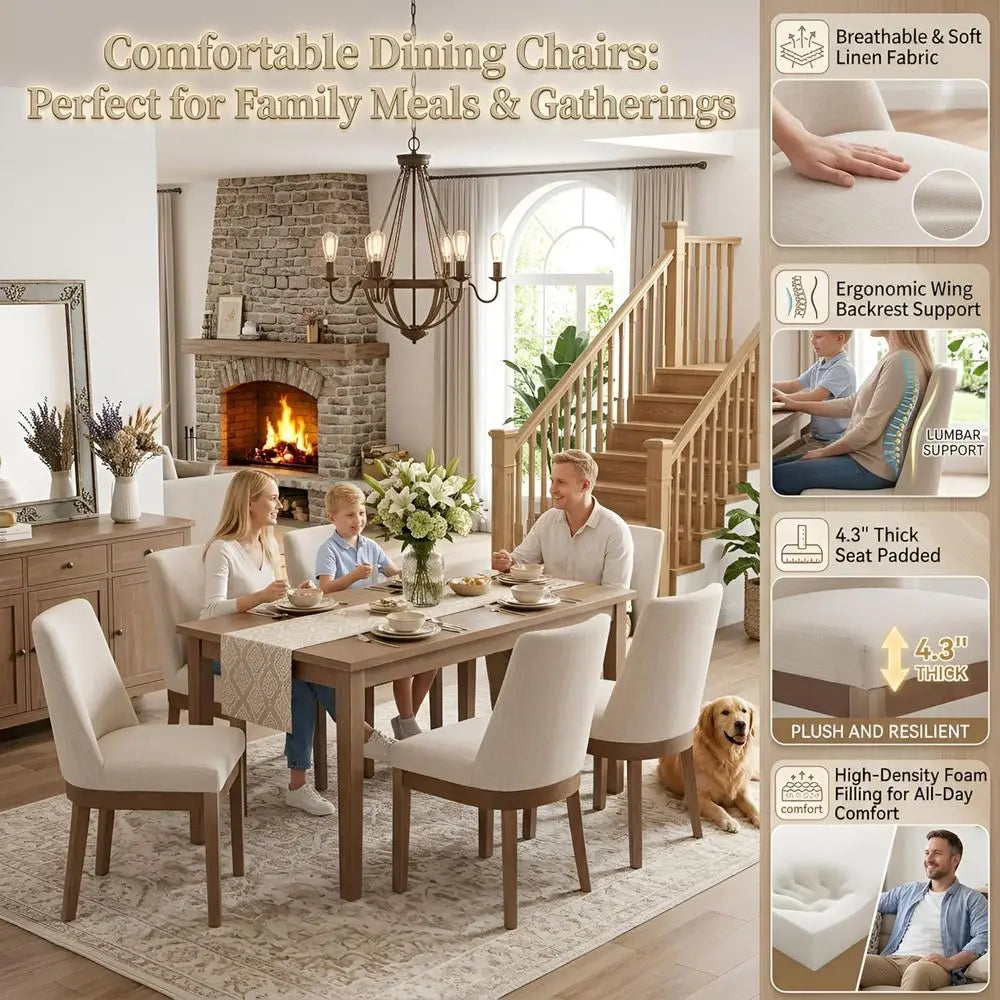 6 Upholstered Linen Solid Wood