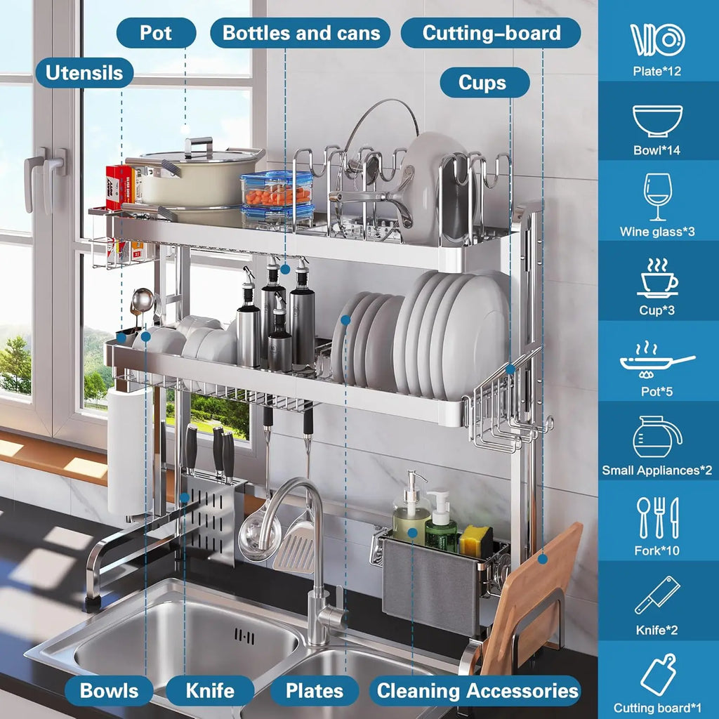 3-Tier Adjustable Stainless Steel Over-Sink