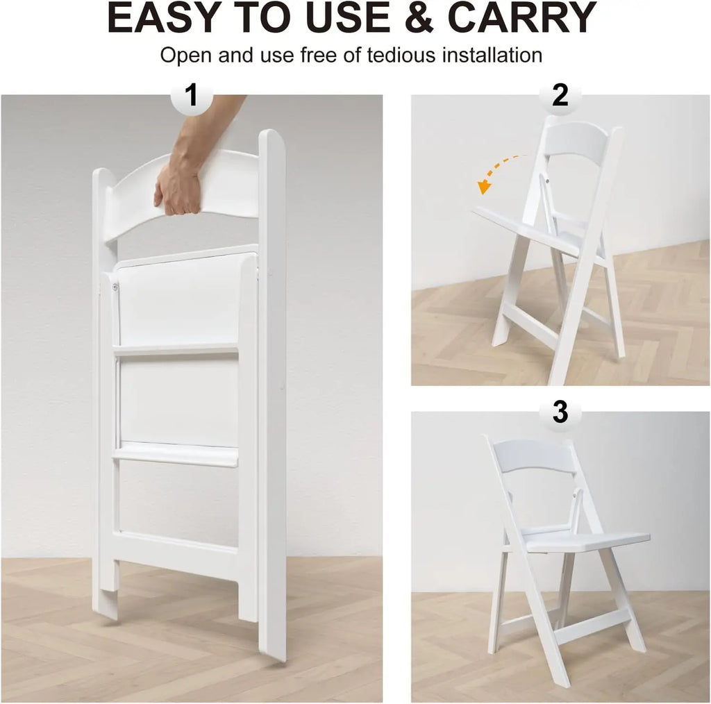 8 White Resin Folding w/Padded Seat