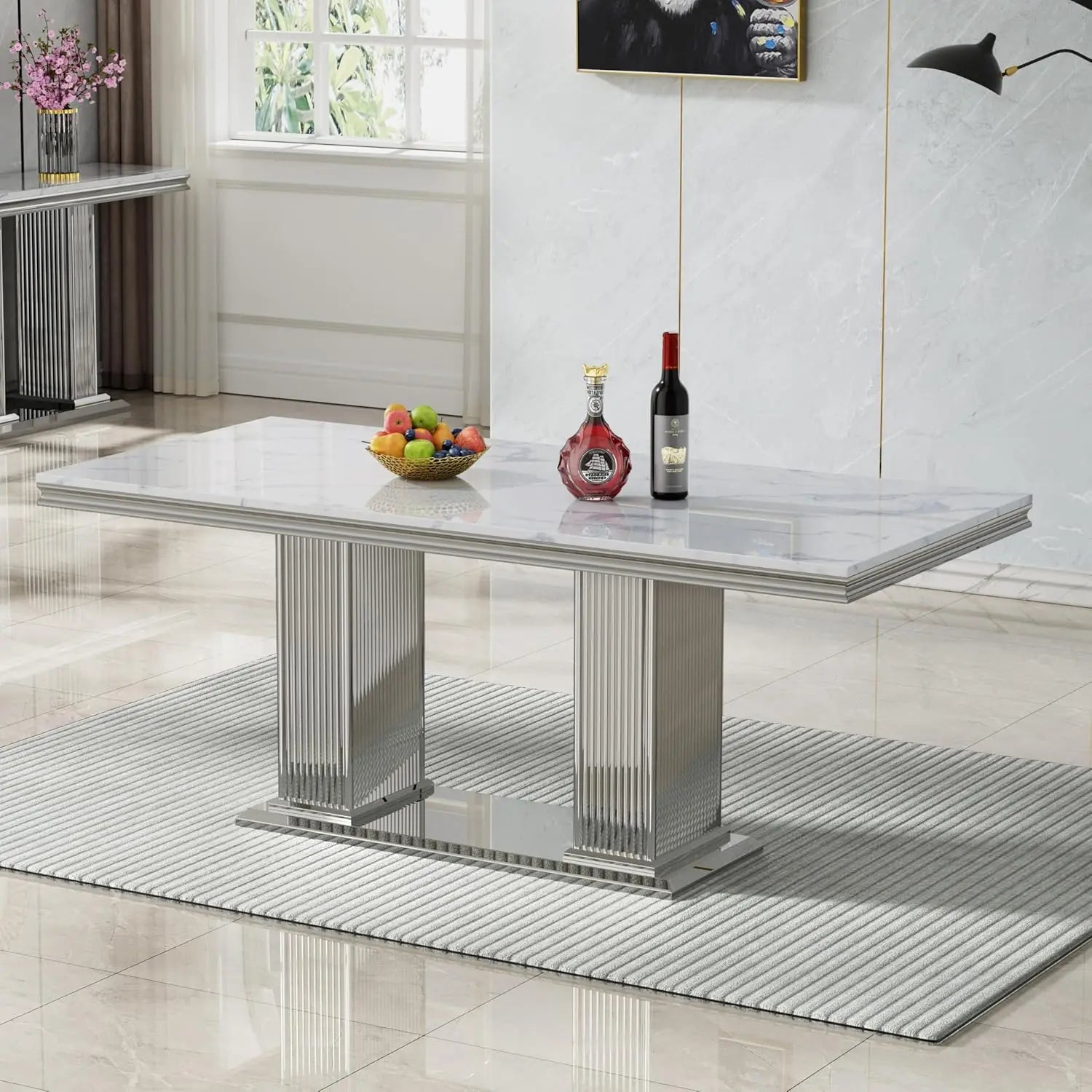 68" Modern White Faux Marble for 6-8 Rectangle