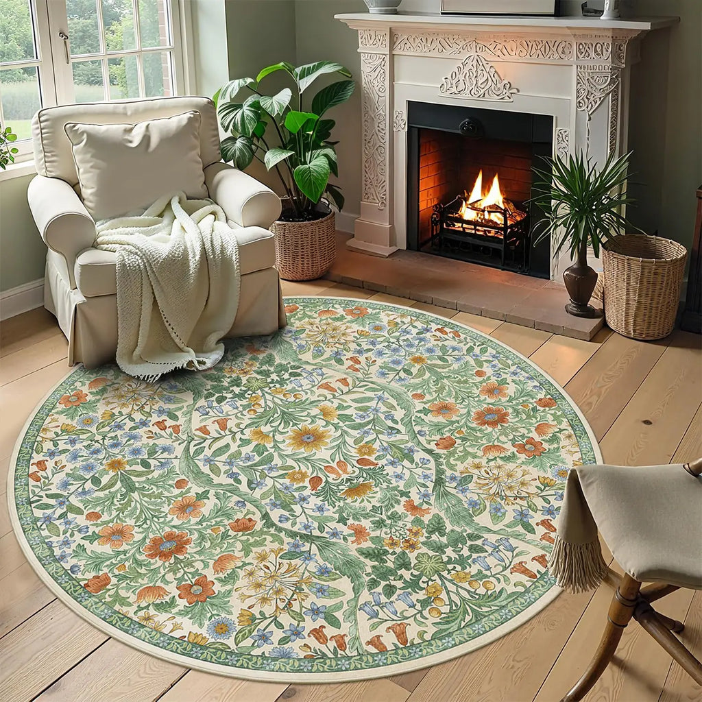 6x6 Circle Grass Green Washable Floral