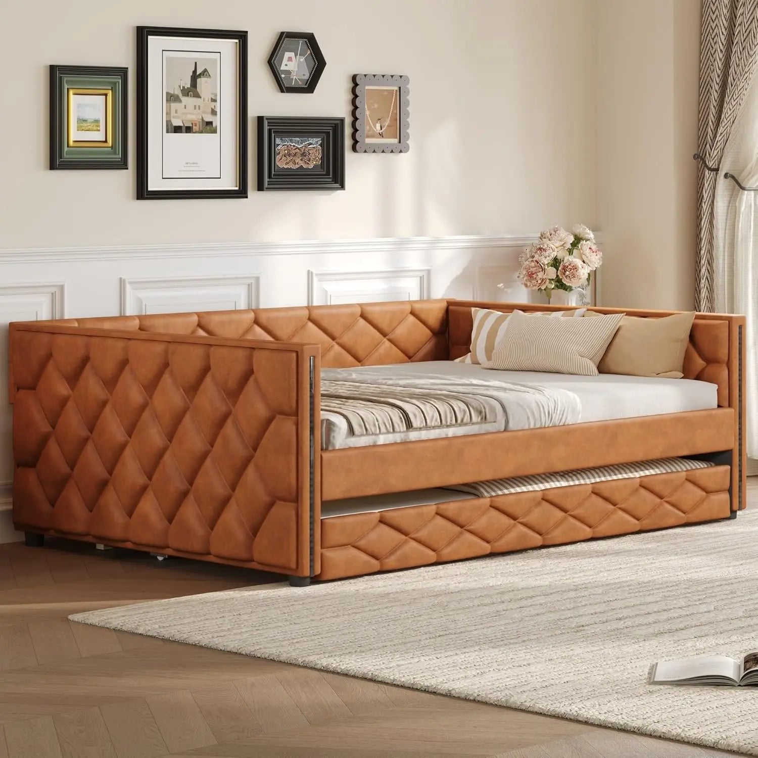 Full Size LED Armrest Daybed w/Trundle