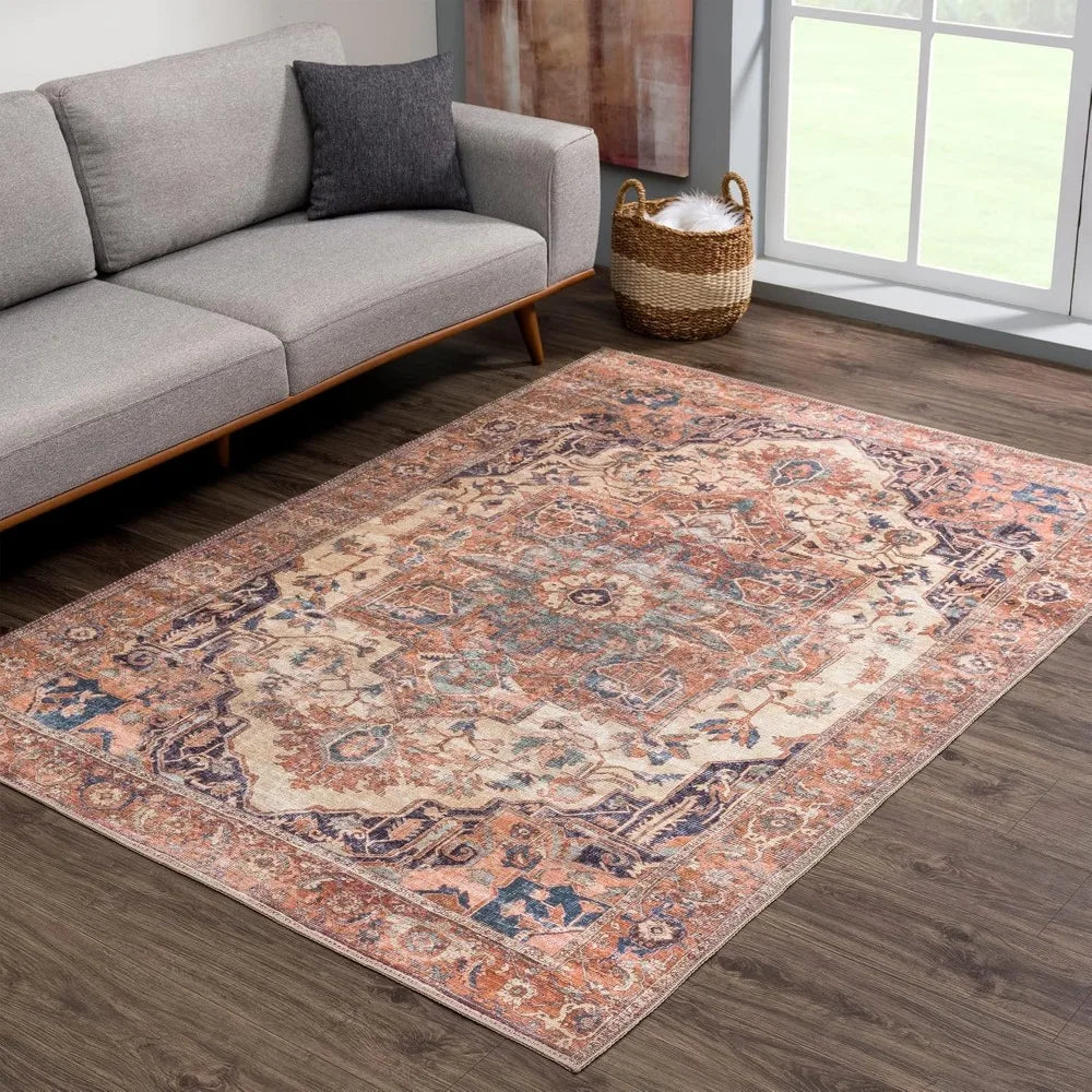 6x9 Washable Beige/Terracotta Traditional