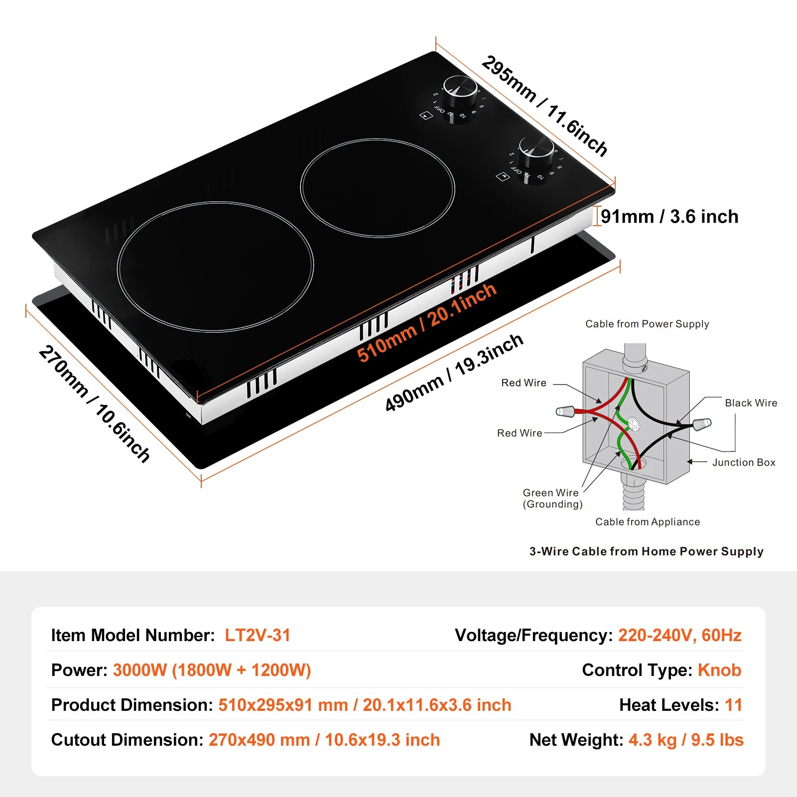 12 24 30" Electric Cooktop 2 or 4 Burners Built-in