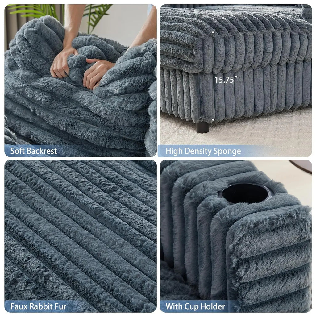 63'' Plush Faux Rabbit Fur Chaise