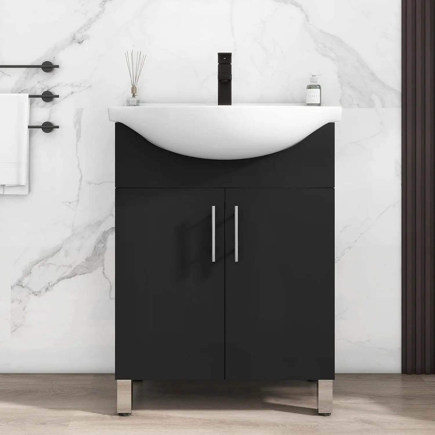 24 Inch Black Sink Cabinet Set