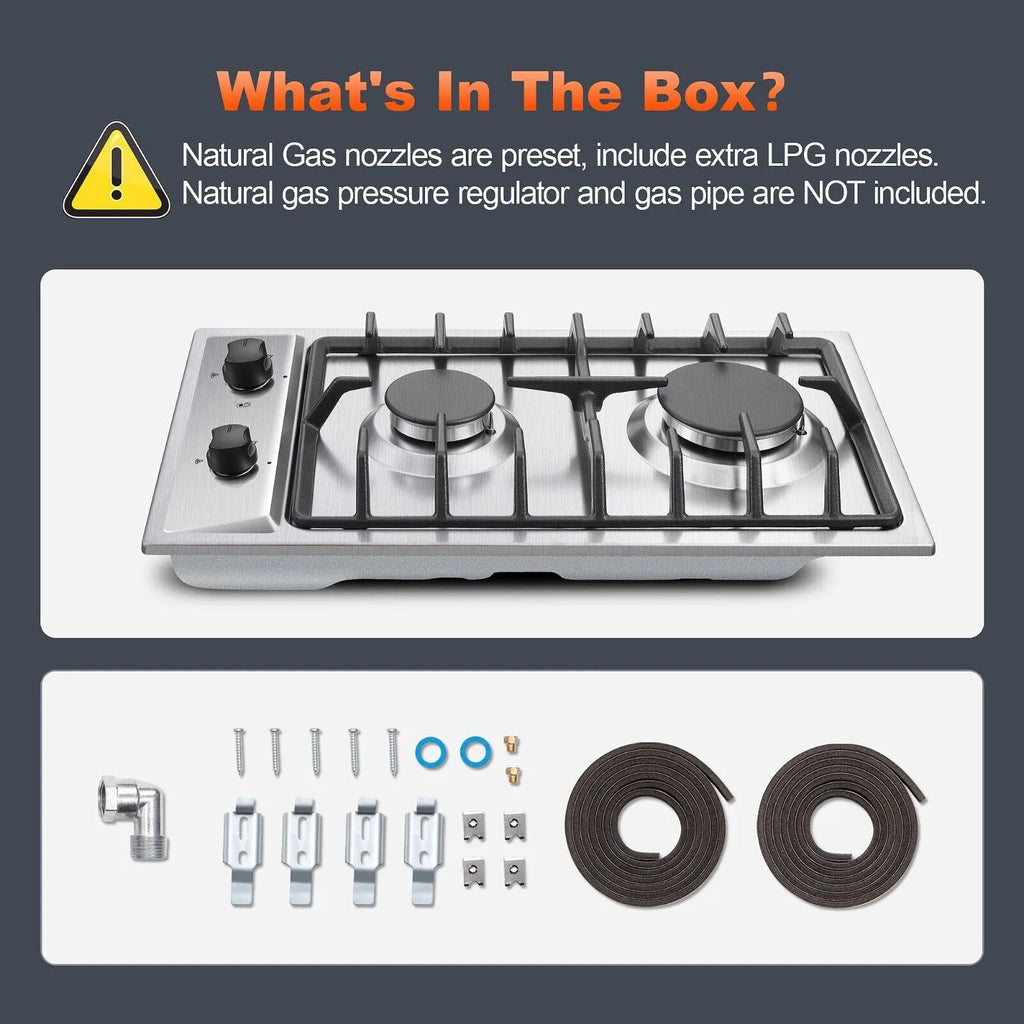 2-Burners 12" Stainless Gas Cooktop