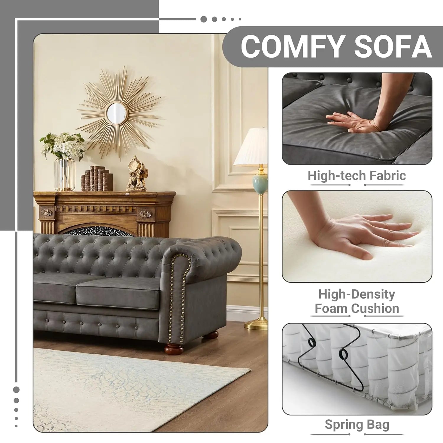 89" Sofa Mid Century Modern Couch
