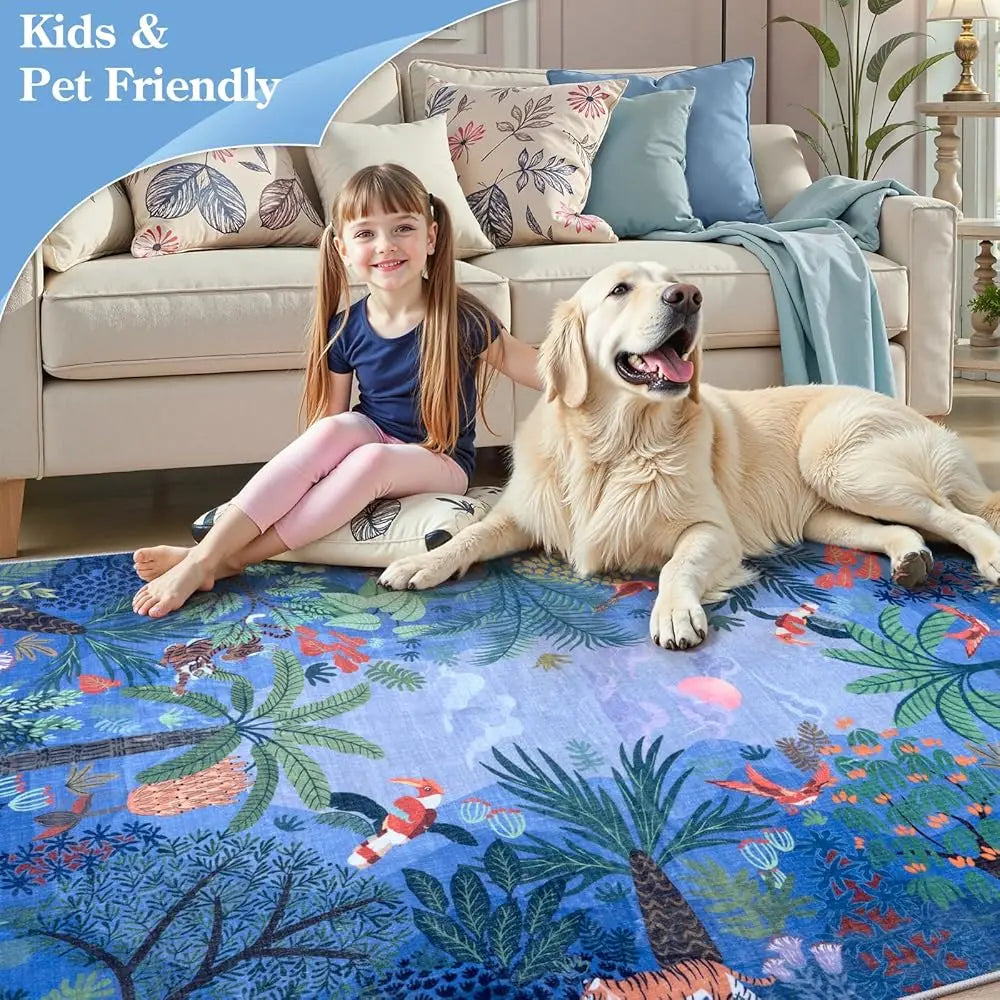 5x7 Washable Jungle Animal Blue