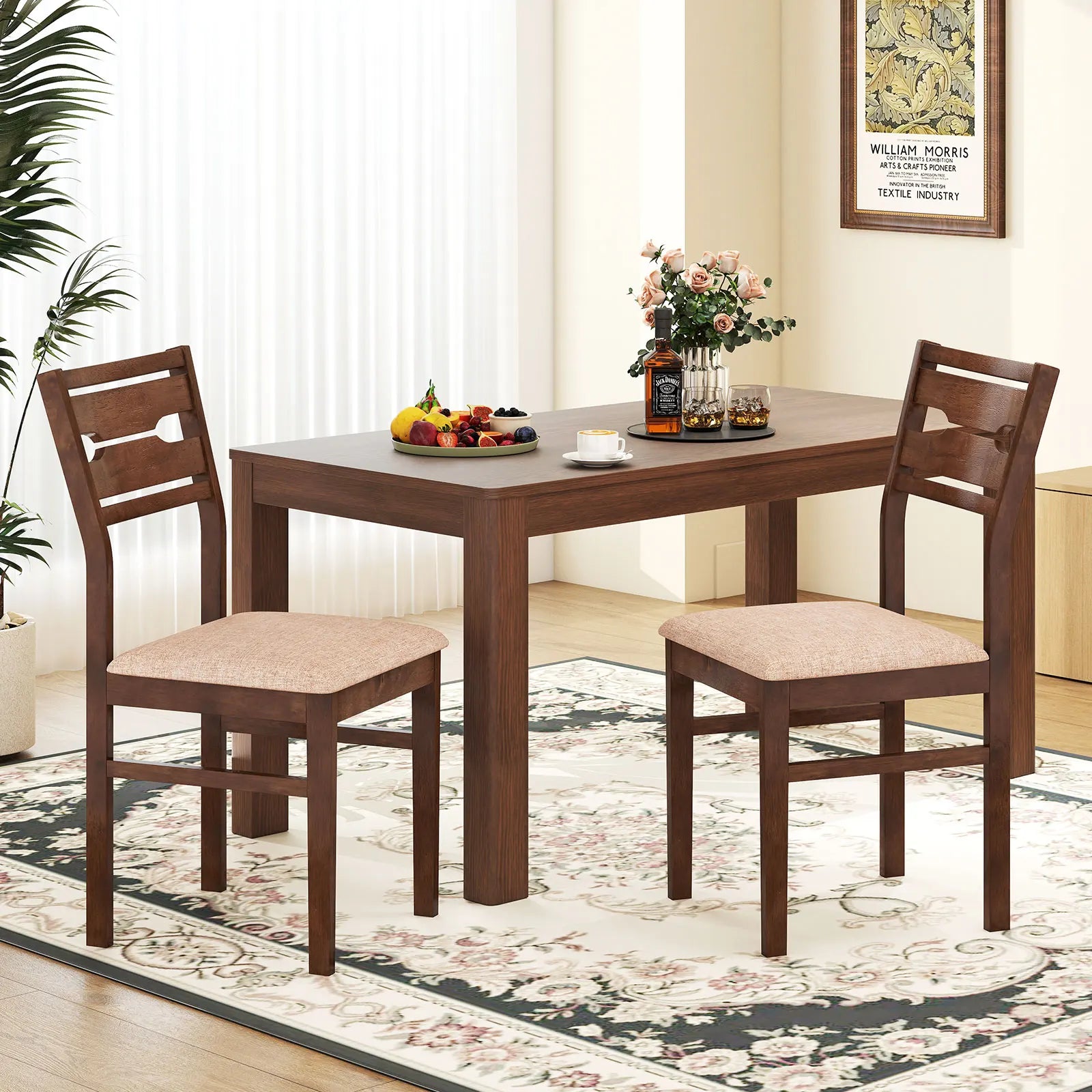 2 Rubber Wood Frame, Padded Seat
