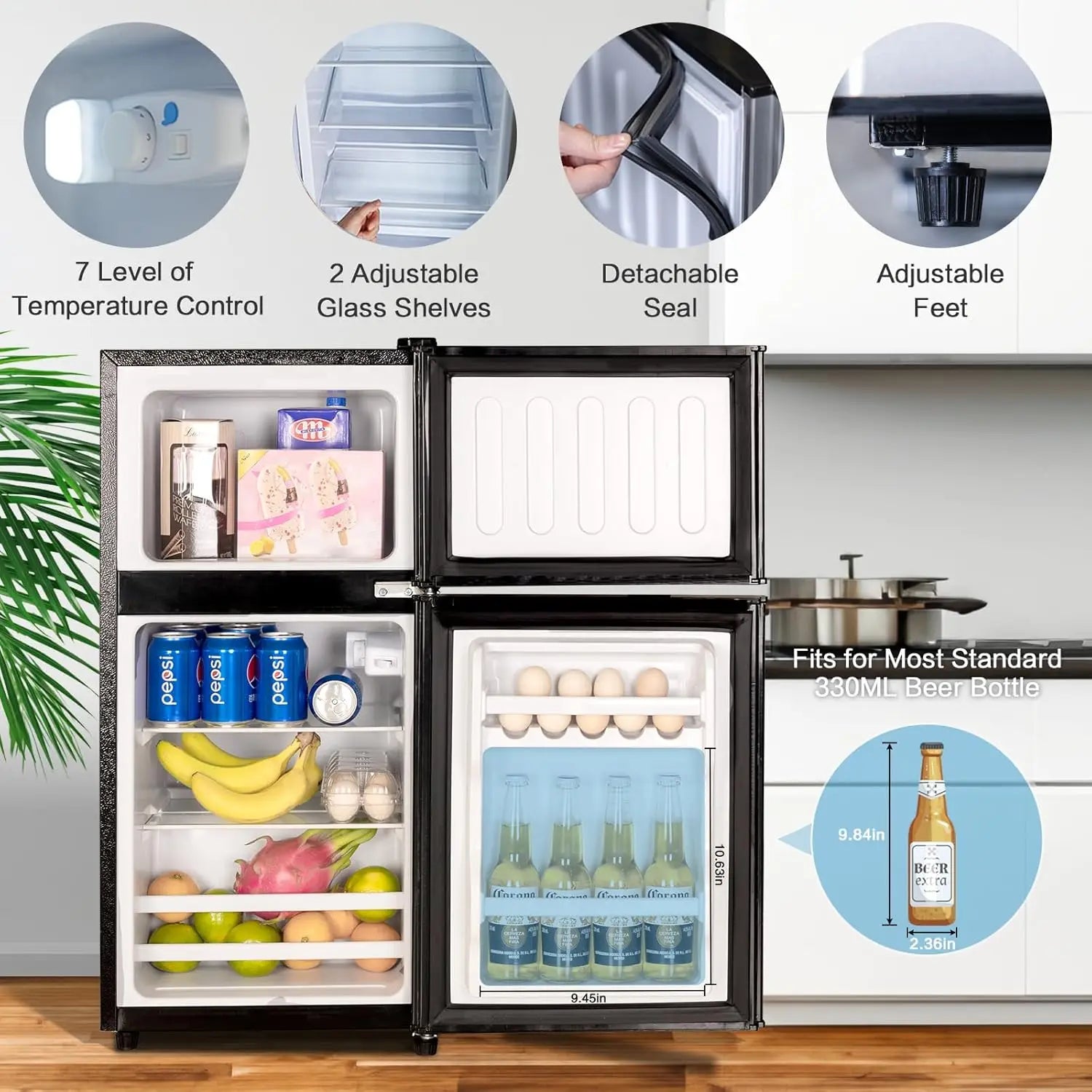 3.2CF Black Compact Refrigerator with Freezer