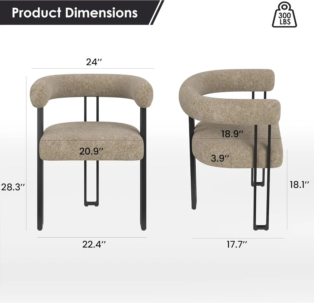 2 Bouclé Fabric Modern w/Cushioned Seat & Back