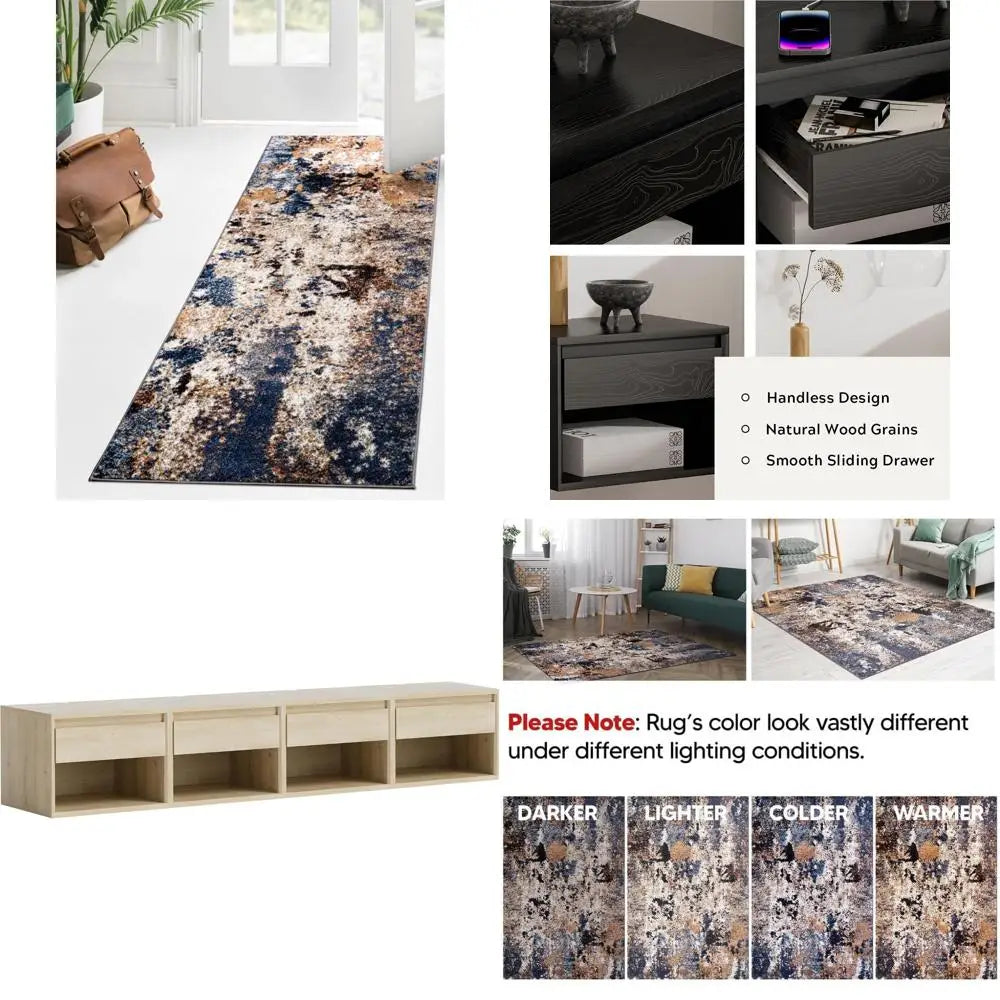Abstract Area Runner Rugs 2x10, Non-Shedding for Kitchen, Living Room, Bedroom, Dining Room, Entryway