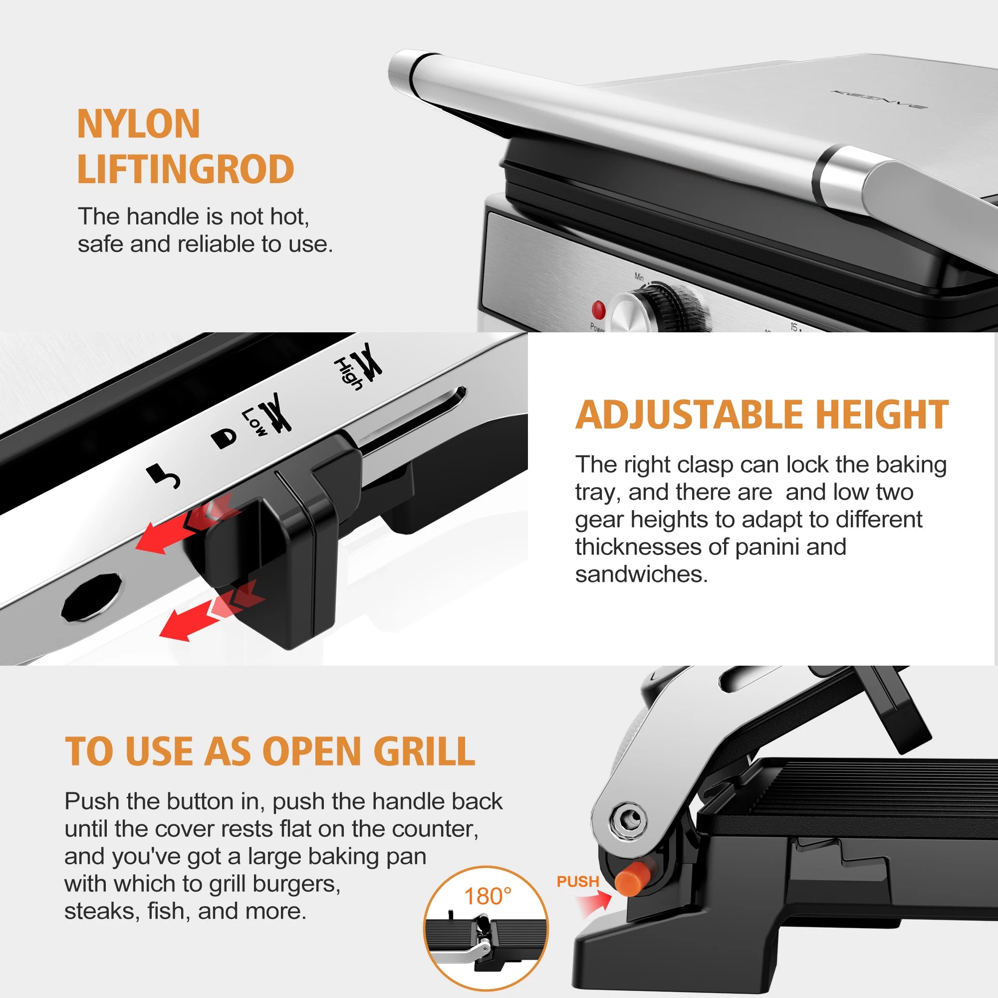 1600W 4-Slice Panini Press W/Timer Adjustable Temp