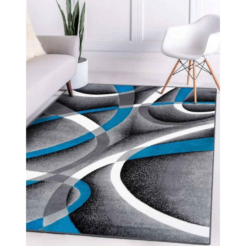 2'2"x7'4" Abstract Turquoise/White Swirl