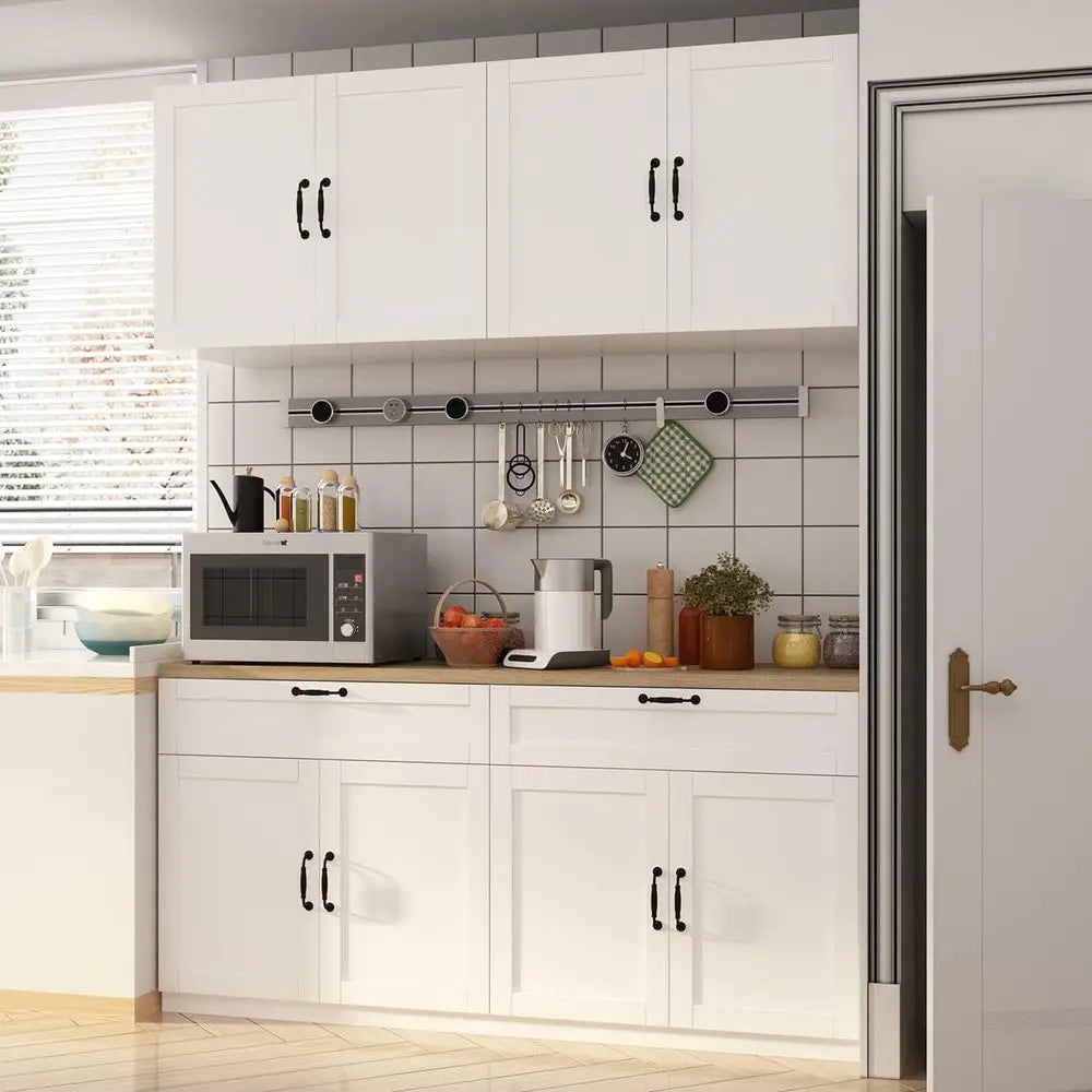 Large Pantry Cabinet Set W/Wall Storage/8 Doors/2 Drawers